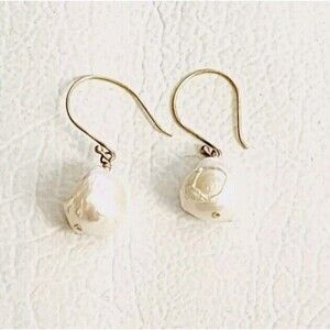 Gorgeous Freshwater Baroque Pearl Sterling Vermeil Hook Dangle Earrings